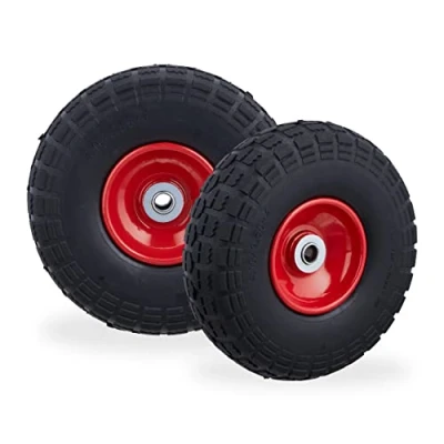 Bild av Relaxdays 2 stycken skottkärra däck punkteringssäkra massivt gummi 4,1/8,910,2 cm 16 mm axel reservhjul svart/röd