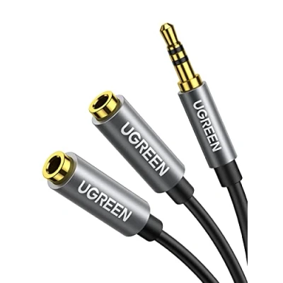 Bild av UGREEN Audio Splitter Jack Double 3,5 mm Male till 2 Female för Hörlurar, Högtalare, Smartphone, Surfplatta, MP3 Spelare, Oförenlig med Mikrofon, 20 cm (Svart)