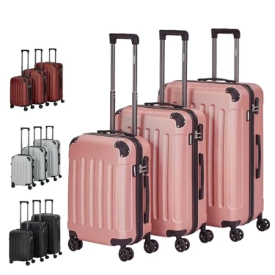 Bild av Arebos 3 delar Resväskset med hårt skal I ABS Trolley resväskeset resväska teleskophandtag inkl. dragkedjelås, 360 hjul set M L XL, Roséguld, 49x30x76 cm