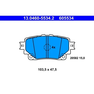 Bild av ATE 13.0460 5534.2 Jeu de plaquettes frein non préparé pour indicateur d&#039;usure, contact signal d&#039;usure exclu TOYOTA: RAV4 V