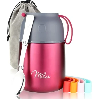 Bild av Milu® Termos 450/650 ml, av rostfritt stål, matbehållare/matkärl för barnmat, behållare att hålla maten varm, termisk matlåda, müsli to go, bär, 450 ml