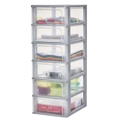 Bild av Iris Ohyama, Torn, Kommod, Plastförvaringsorganisator Med ergonomiskt handtag, 6 + 7L, Enhet, integrerat BPA fritt, Kontor, Sovrum, Vardagsrum, OCH 2006, Grå