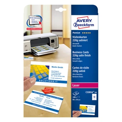 Bild av Visitkort 85 x 54mm vit satin Avery C32016 10 100st
