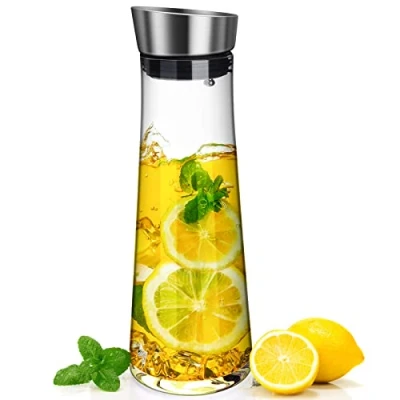 Bild av Glaskaraff, csuntikulo 1 liter glaskaraff med lock, basic vattenkaraff av glas för varmt kallt vatten drycker iste mjölk kaffe vin hemlagade te, transparent