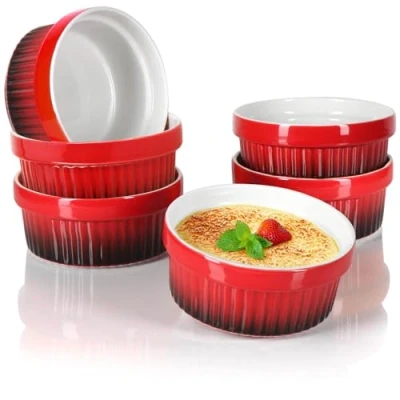 Bild av COM FOUR® 6x ragoutfenskål ugnsfasta formar i rött crème brulee skål dessertskål med 250 ml vardera tål maskindisk