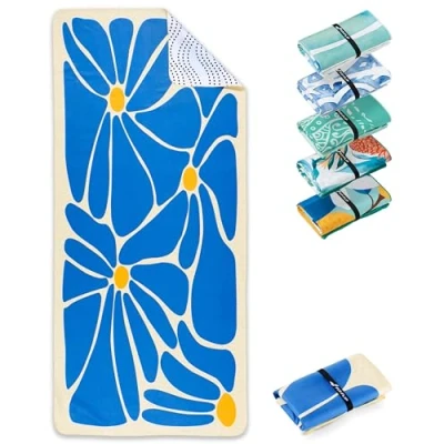 Bild av Fit Flip Strandhandduk XXL mikrofiberbadhandduk stor, lätta och snabbtorkande 100% återvunnen mikrofiberhandduk Groovy Flowers 200 cm x 90