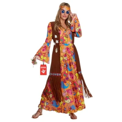 Bild av Morph Lång hippie kostym kvinnor, 70 talet fin klänning hippy maskeraddräkt för kostym, hippieklänning XX Large