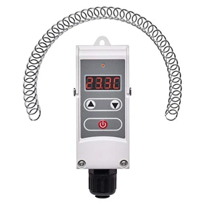 Bild av EMOS P5683 monteringstermostat med justerbar omkopplingskänslighet, skruvfjäder och digital display/rörtermostat inställningsområde 5 C till 80 C, 45 x 110 mm