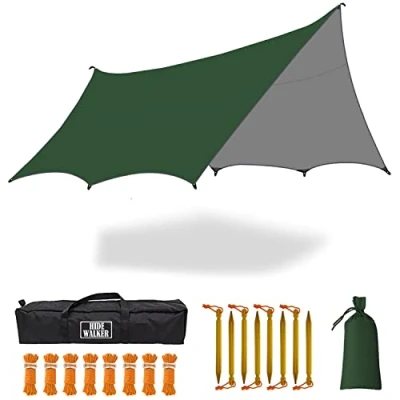 Bild av 5 x m camping skydd anti regn presenning vattentät 3000+ bärbar lätt hängmatta UV 50+ överlevnadsskyddsduk (utan stolpar)