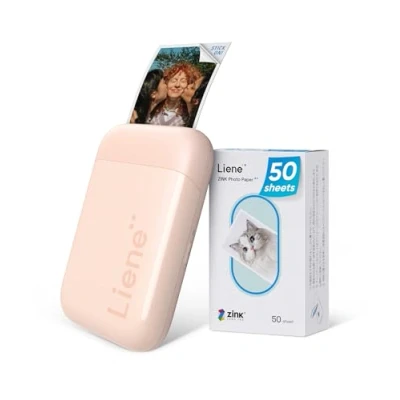 Bild av Liene 2 x 3 bärbar fotoskrivare med 50 ark zink, självhäftande fotopapper, Bluetooth 5.0, mindre, för iOS och Android smartphone, mini direktbildskrivare iPhone (rosa)