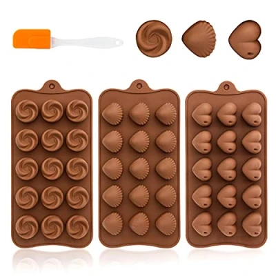 Bild av 3 stycken chokladformar silikon utan BPA choklad livsmedelskvalitet, silikonformar non stick beläggning för tillverkning av chokladmuffin kakor