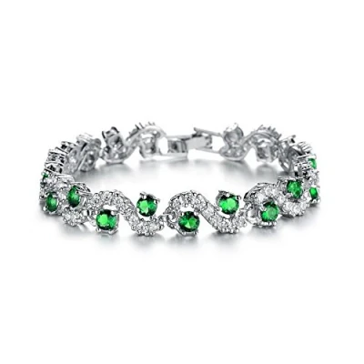 Bild av Crystalline Azuria Tennisarmband Grön Simulerad Smaragd Zirkoniumkristaller 18ct Vit Guldpläterad för Kvinnor