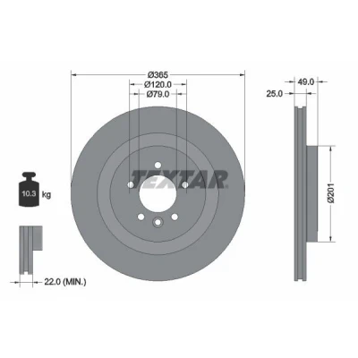 Bild av TEXTAR 92293003 Disque de frein 365 25 05/06 120 ventilé l&#039;intérieur revêtu sans boulon fix roue, moyeu roue