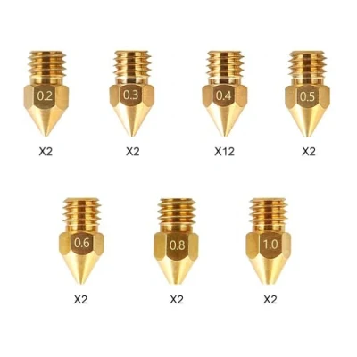 Bild av Creality MK8 Ender 3 munstycken, 24 stycken 3D skrivarmunstycke, mässing extruder munstycken för serien och CR 10, 0,2 mm, 0,3 0,4 0,5 0,6 0,8 1,0 mm kit