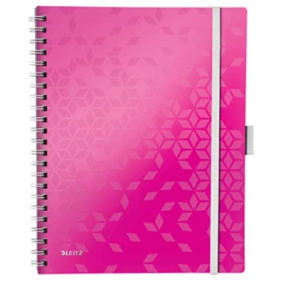 Bild av Leitz WOW Be Mobile Anteckningsblock med hård pärm, A4, 80 ark, linjerad, spiralbundet, vitt papper, g/m2, rosa, 46440023