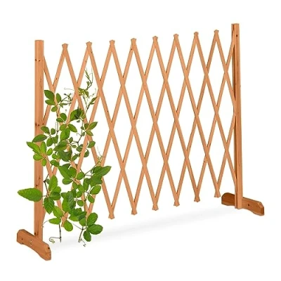 Bild av Relaxdays Spaljé trä, utdragbar upp till 275 cm, klättringshjälp, klätterväxter, saxgaller fristående, trädgård, orange