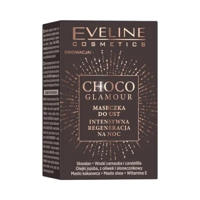 Bild av Eveline Cosmetics Choco Glamour Intensiv regenererande läppmask, läppmask för natt, läppvård fuktning av läppar, läppar produkter, 12 ml