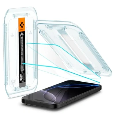 Bild av Spigen Glas.tR EZ Fit Skärmskydd kompatibel med iPhone 16 Pro, 2 Stycken, Sjabloon voor Installatiem, Case friendly, 9H härdat glas