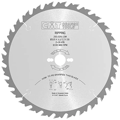 Bild av CMT Orange Tools cirkelsågblad HW 315 x 3,2/2,2 30 Z=28 10 ATB 293.028.12M för utsöndringsfria längdssnitt
