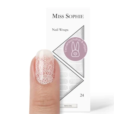 Bild av Miss Sophie Nagelfolie Boho Chic, Transparent, Grafisk, vit, nagelomslag 24 ultratunna självhäftande hållbara nagelfilmer