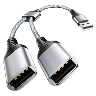 Bild av ANDTOBO USB 1 till 2 splitter kabel, 2.0 A hane dubbel hona,Kompatibel för Phone, PC, bärbar dator,mus, tangentbord, skrivare, LED lampor