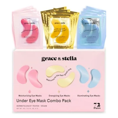 Bild av Grace &amp; Stella Prisbelönta Ögonmasker (blå, guld, rosa, 72 par) för reducerade mörka ringar