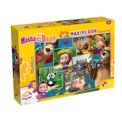 Bild av LISCIANI Masha och ÖLET MaxiFloor 2 i 1 Pussel 35 bitar För barn från 3 år 70x50 cm Dubbelsidig färgläggningssida björnen Utvecklar färdigheter kreativitet