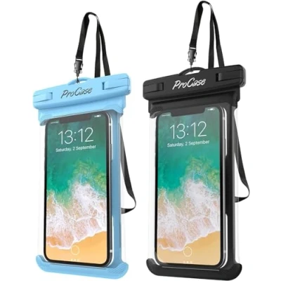 Bild av ProCase Vattentät Mobilväska, Vattentätt Universalt Mobilfodral för Mobiler upp till 7,0&quot; Universal Waterproof Pouch [2 pack] Svart/Blå