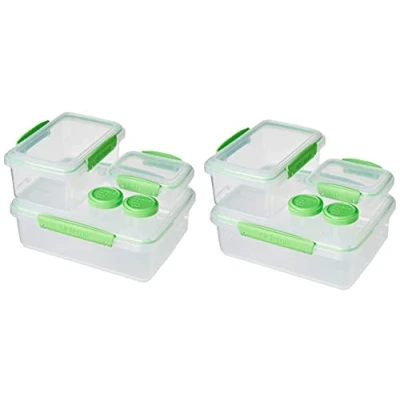 Bild av Sistema Klip IT Matförvaringsbehållare 6 plastmatbehållare med lock 4 dressing to go krukor BPA fri återvinningsbar TerraCycle® 10 frys/kyl/skafferibehållare, grön