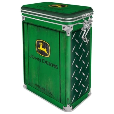 Bild av Nostalgic Art Kaffeburk i retrostil, John Deere Diamond Plate Green Presentidé för traktorälskare, Plåtask med aromlock, Deko vintagedesign, 1,3 l