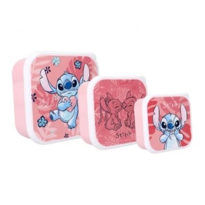 Bild av My sweety pop Set med 3 snackslådor lunchlåda Stitch för barn, dagis, skola, semester, måltid, 11,5 cm, flickor, rosa, presentidé