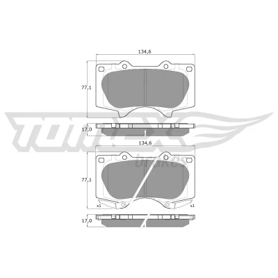 Bild av TOMEX brakes TX 14 96 Jeu de plaquettes frein Essieu avant avec indicateur d&#039;usure TOYOTA: HILUX 3 Pick up, Land Cruiser Prado 120, 6 up