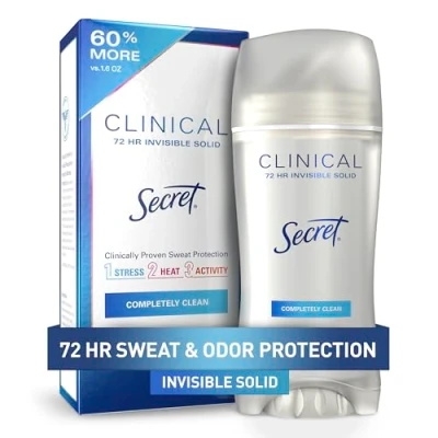 Bild av Hemlig klinisk styrka deodorant och antiperspirant för kvinnor, osynlig solid, komplett rengöring, 60 ml.
