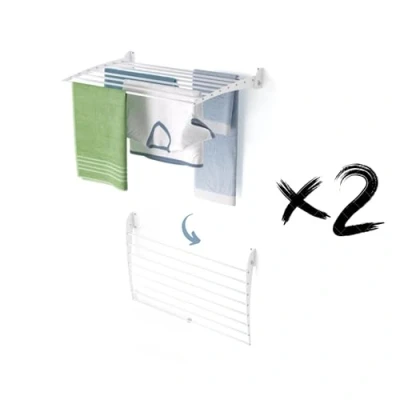 Bild av foxydry Vikbar väggmonterad klädtorkare fällbar balkong inomhus eller utomhus aluminium och stål (Vit Stängning nedåt, 2x Fold 80)