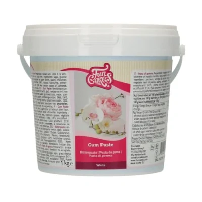 Bild av FunCakes blompasta vit: Perfekt för sockerblommor, fina blad, volanger och mer. Tunt rullad, torkar snabbt, silkeslen, elastisk, bra, halal, kosher glutenfri. 1 kg