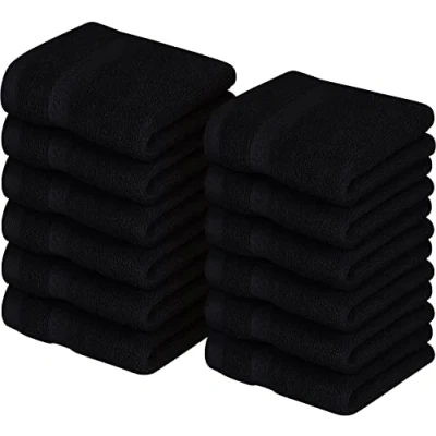 Bild av Utopia Towels Premium tvättlappsset (30 x 30 cm) 100% bomull ansiktshanddukar, mycket absorberande och mjuk känsla fingertoppshanddukar (12 pack) (svart)
