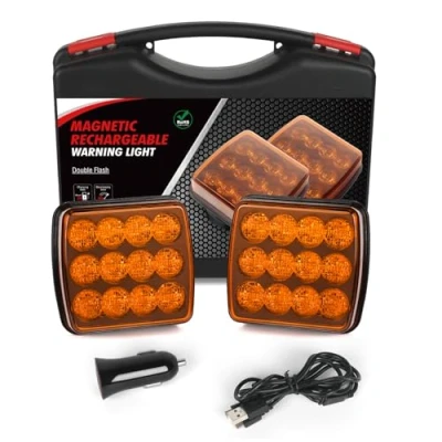 Bild av AOHEWEI trådlösa LED varningsljus bärnsten, 12 V/24 V magnet bakre varningsblinkljus, uppladdningsbara nödblixtljus för lastbilsfordon