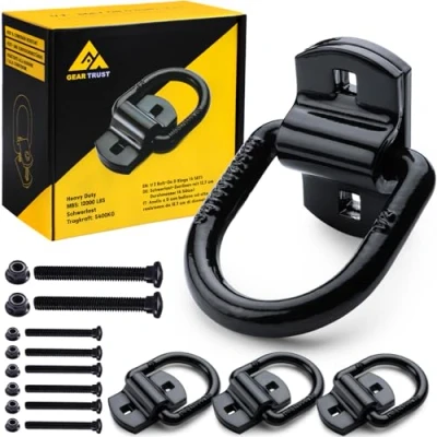 Bild av GearTrust Tunglast lastöglor för släpvagnar, 5 400 kg, bilsläpvagn, släpvagn, fästöglor, klämring, krok, D ringar med skruvar, (4 pack) svart