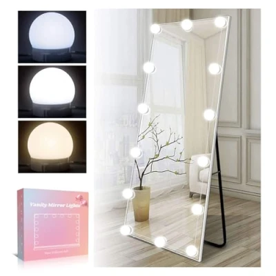 Bild av Hollywood spegellampor 14 glödlampor med adapter, justerbar USB kabel, 3 färger och 10 lägen för ljusstyrka, sminkspegel självhäftade glödlampor, spegel LED belysning kit sovrum