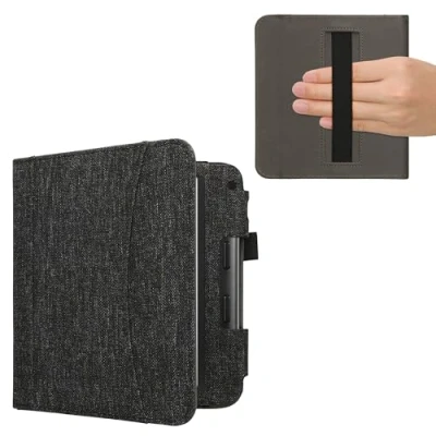 Bild av kwmobile Flip Cover eReader fodral kompatibelt med Kobo Libra färg handtag i mörkgrå