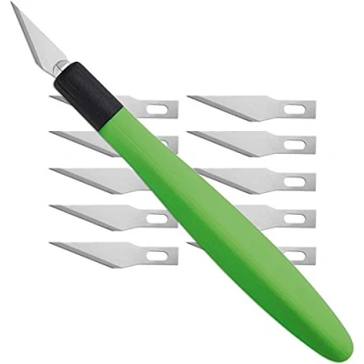 Bild av WEDO 7852199 Cutter Scalpell Comfortline med mjukt grepp inklusive 5 reservblad och skyddskåpa, äppelgrön/svart (cutter + 15 blad)