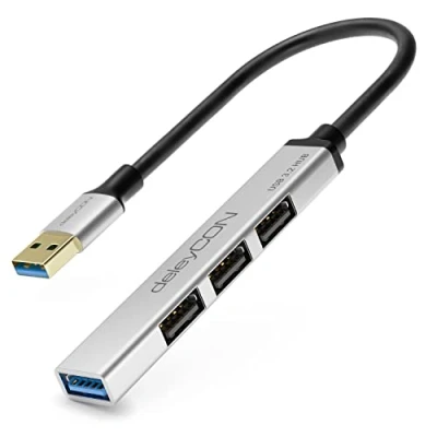 Bild av deleyCON USB A HUB 4 Portar Distributör (1x USB3.0 / 3x USB2.0) Hölje i Aluminium, 15cm, För PC, Laptop, Notebook Silver