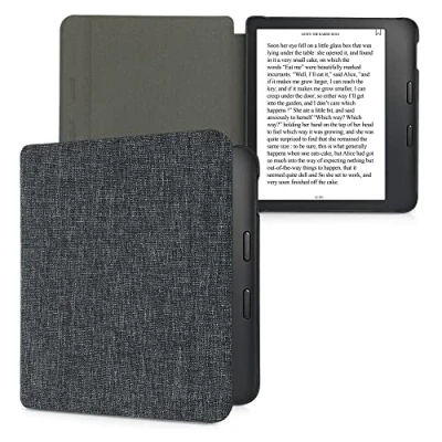 Bild av kwmobile fodral kompatibelt med Kobo Libra 2 bokstil tyg e läsare flip folio mörkgrå