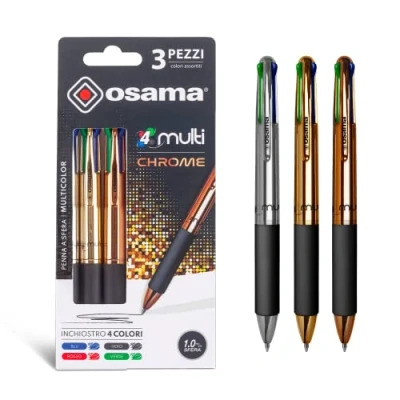 Bild av OSAMA, 4 Multi Set Krom Färgade Pennor färger, 3 Styck Flerfärgad Kulspetspenna 1,0 mm med Svart, Blå, Röd och Grönt Bläck, Perfekt för Skol , Högskola Kontorspapper
