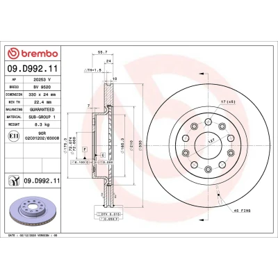 Bild av Bromsskiva BREMBO 09.D992.11