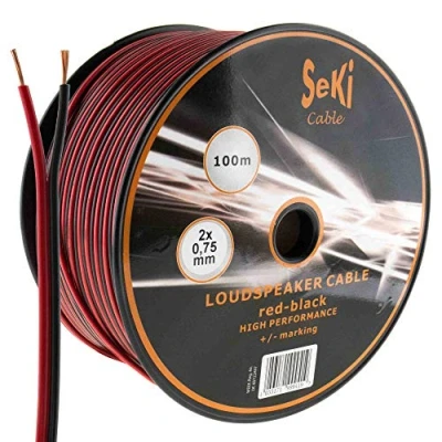 Bild av SeKi 2 x 0,75 mm Högtalarkabel, Röd, Svart, 100 m