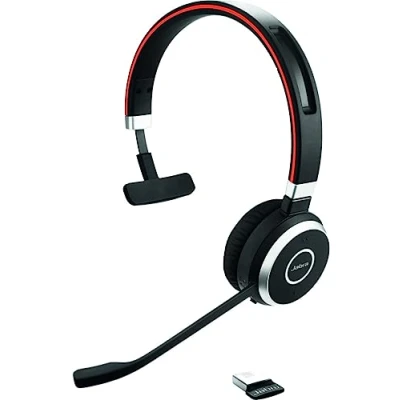 Bild av Jabra Evolve 65 SE trådlöst mono Bluetooth headset med ljuddämpande mikrofon, långvarigt batteri, dubbla anslutningsmöjligheter MS Teams certifierat, fungerar alla plattformar svart