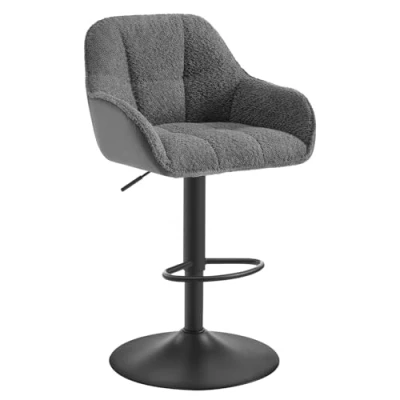 Bild av WOLTU barstol höjdjusterbar, kökspall, bistropall, spall med ryggstöd fotstöd, roterbar, vadderad, chenillesnöre metall, mörkgrå, BH400 dgr 1