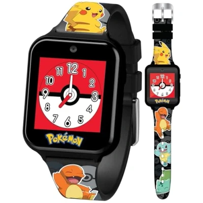 Bild av Accutime POK4231 Kinder Smart Watch Pokémon, Kinderuhr med selfie Kamera, Foto &amp; Video, Stoppuhr, 3 Hintergründe, 10 blixtlås, Diktiergerätt, Wecker, Smartwatch Uhr för Jungen och Mädchen, schwarz