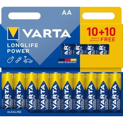 Bild av VARTA AA batterier, 20 stycken, Longlife Power, alkalisk, 1,5 V, perfekt för leksaker, trådlös mus, ficklampor, plastfri förpackning, tillverkad i Tyskland